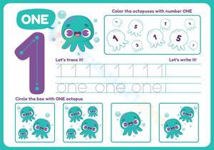 Ocean-Themed Number 1 Worksheet - Trace & Count One