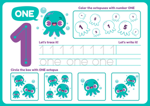 Ocean-Themed Number 1 Worksheet - Trace & Count One