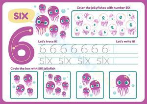 Fun Number 6 Worksheet for Preschool - Trace, Count, Color!

