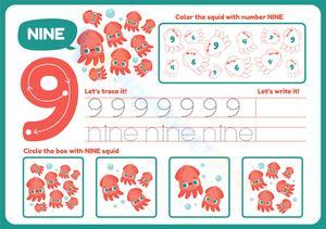 Learn the Number 9 with Fun Squid-Themed Activities

