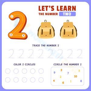 Explore the Number 2: Tracing and Counting Backpacks 