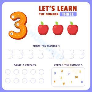 Learn Number 3: Apple-Themed Tracing & Counting Worksheet