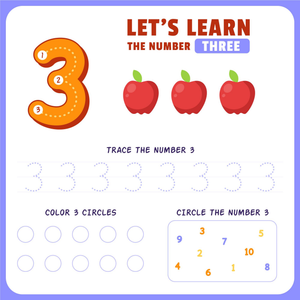 Learn Number 3: Apple-Themed Tracing & Counting Worksheet