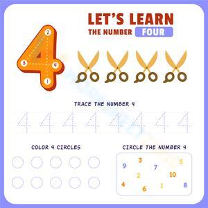 Number 4: Trace, Count, and Spot the Fours

