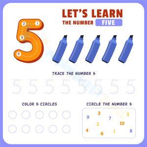 Number 5 Worksheet: Trace, Count & Find with Markers