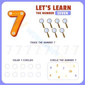 Number 7 Worksheet: Trace, Count, and Circle Activities 
