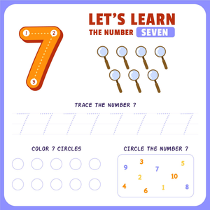 Number 7 Worksheet: Trace, Count, and Circle Activities 