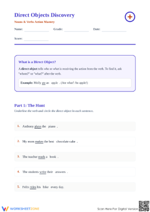 Essential Direct Objects Worksheet | Grade 4 & 5 ELA