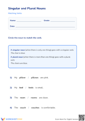 Subject-Verb Agreement Worksheet | Grade 1 Printable