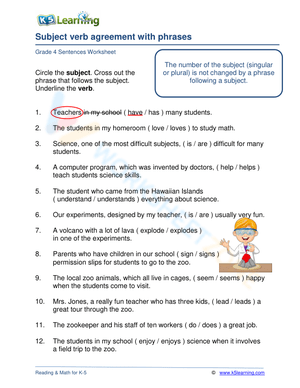 Subject verb agreement with phrases 1