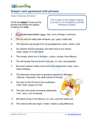 Subject verb agreement with phrases 2