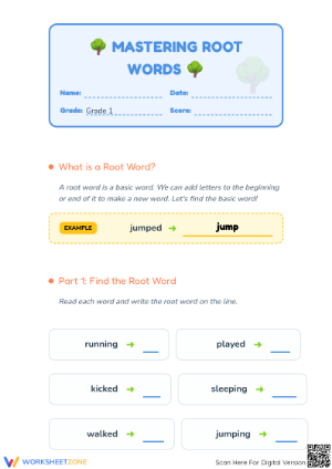 Printable Root Words Worksheet | Grade 1 ELA Mastery