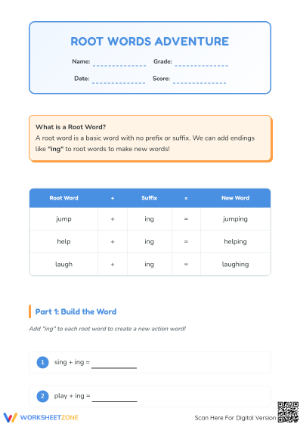 Essential Root Words & Suffixes Worksheet | Grade 1 ELA