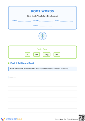 Root Words and Suffixes Worksheet | Grade 1 Printable