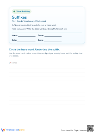 Printable Suffixes and Base Words Worksheet | Grade 1-2