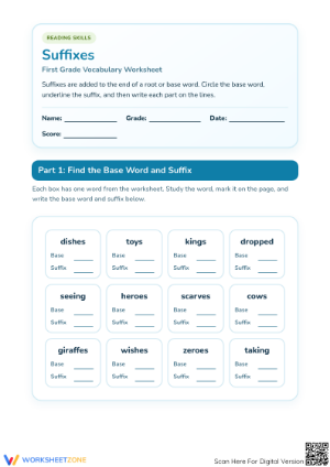 Printable Suffixes Worksheet | Grade 1 ELA Essential