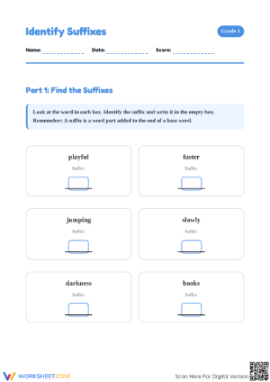 Essential Suffixes Worksheet | Grade 1 ELA Practice