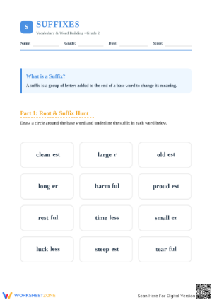 Printable Suffixes Practice Worksheet | Grade 2 ELA