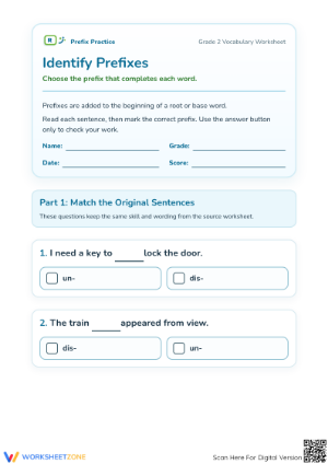 Printable Identify Prefixes Worksheet | Grade 2 ELA