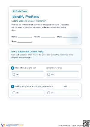 Identify Prefixes Worksheet | Grade 2 Printable ELA