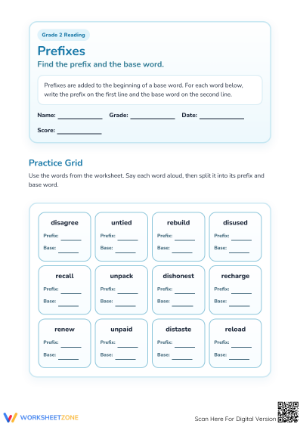 Essential Prefixes Practice | Grade 2 ELA Printable
