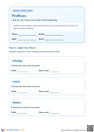 Printable Prefix Worksheet | Grade 2 ELA Word Study