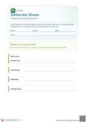 Greek and Latin Roots Worksheet | Grade 3-5 Essential