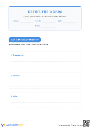 Essential Vocabulary Worksheet: Define the Words | Grade 3-5