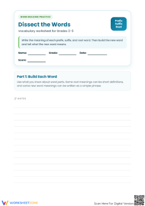 Printable Affixes Worksheet: Dissect the Words — Grades 3-5