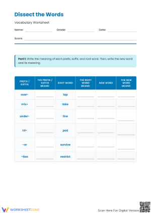Word Dissection Affixes Worksheet | Grade 4 ELA Printable