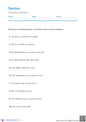 Similes Practice Worksheet | Essential Grade 3-5 ELA