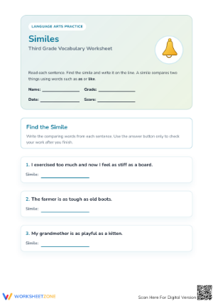 Printable Similes Worksheet | Grade 3-5 ELA Vocabulary