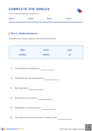 Essential Similes Worksheet | Grade 3 ELA Practice