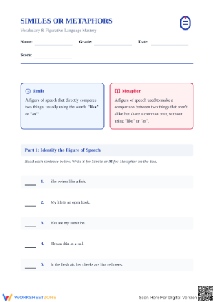 Printable Similes and Metaphors Worksheet | Grade 4 ELA