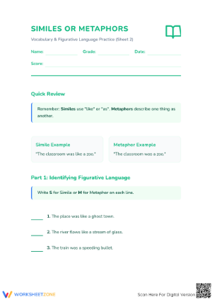 Essential Similes & Metaphors Worksheet | Grade 4 Printable