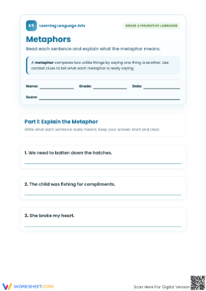 Printable Metaphors Worksheet | Grade 4 ELA Aligned