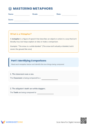 Mastering Metaphors Worksheet | Printable Grade 4 ELA