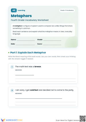 Printable Metaphors Worksheet | Grade 4 ELA Practice