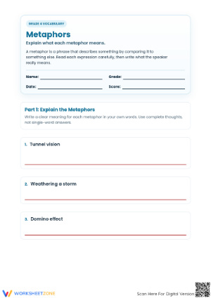 Printable Metaphors Worksheet | Grade 4 English Practice