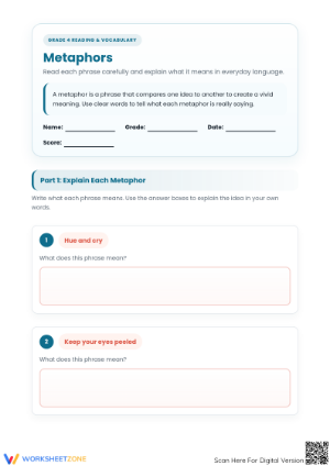 Printable Metaphors Worksheet | Grade 4 ELA Ready Practice