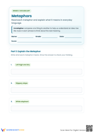 Printable Metaphors Worksheet | Grade 4 ELA Vocabulary