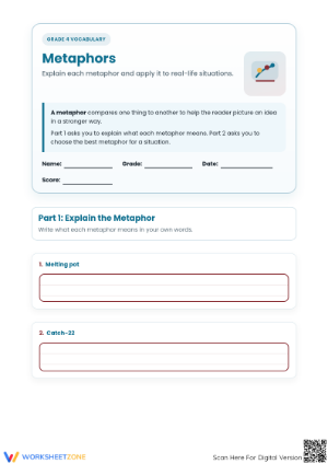 Essential Metaphors Worksheet | Grade 4 ELA Practice