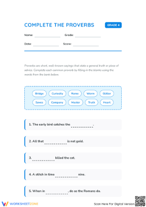Printable Proverbs Worksheet | Grade 4 ELA Essential