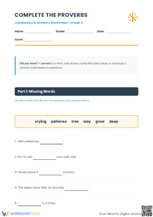 Printable Proverbs Worksheet | Grade 4 ELA Essential