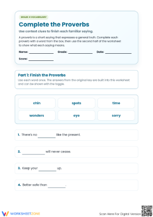 Complete the Proverbs Worksheet | Essential Grade 4 ELA