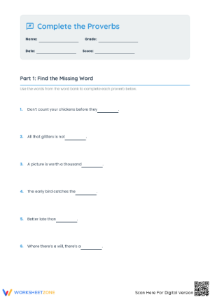 Complete the Proverbs Worksheet | Grade 4 Essential Practice