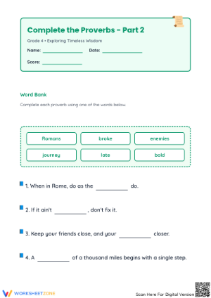 Printable Proverbs Worksheet for Grade 4 ELA Mastery