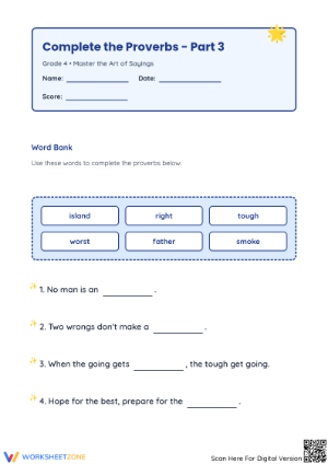 Essential Proverbs Worksheet | Grade 4 ELA