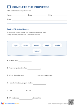 Grade 4 Proverbs — Printable No-Prep Worksheet