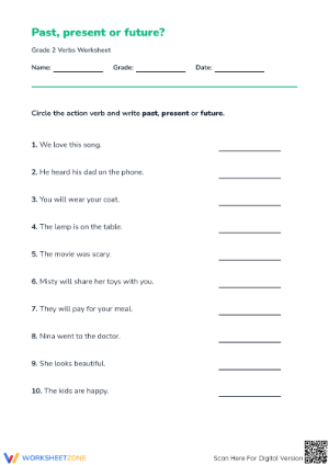 Essential Verb Tenses Worksheet | Grade 2 Printable